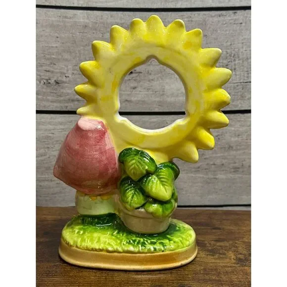 Vintage TRADITION Ceramic Girl Sunflower Windup Alarm Clock Made‎ In Japan - Picture 2 of 4